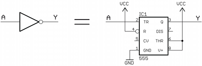 Logic invertor built from 555