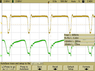 Oscilloscope screenshot with 1 RA, 1 RB and 1 C