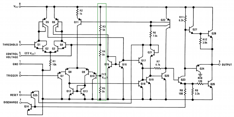 Internal schematic of bipolar 555