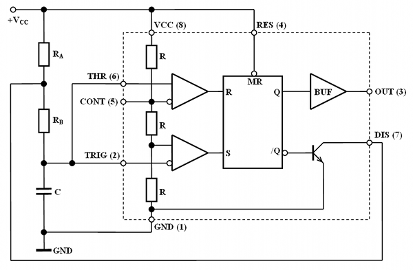 Classical 555 multivibrator